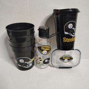 NFL Licensed Pittsburgh Steelers 20 Oz Drinkware Food Container Bundle NEW